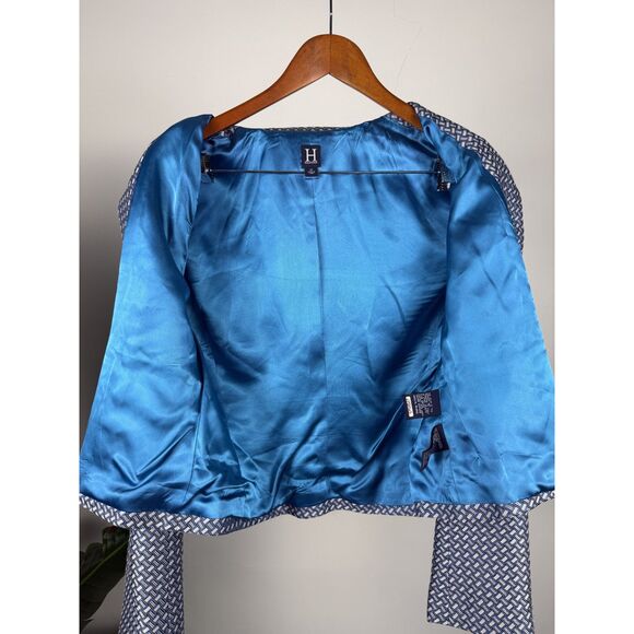 H Hilfiger Silk Cotton Blend Jacket Women’s Geometric Blue Blazer, 00s Y2K - Picture 3 of 13